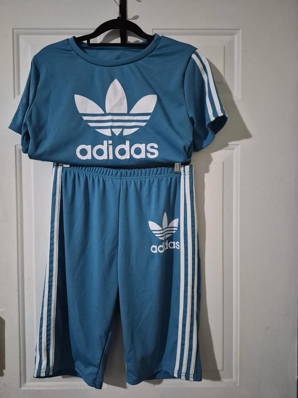 adidas Teal Blue Kids Track Joggers with White Trefoil